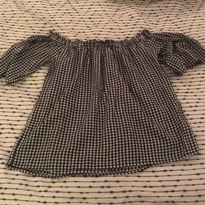 Off the shoulder black and white checked blouse